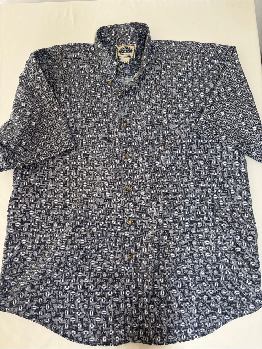 NAK Men’s L 100% Cotton Made in Korea Geometric Print Button Down Shirt